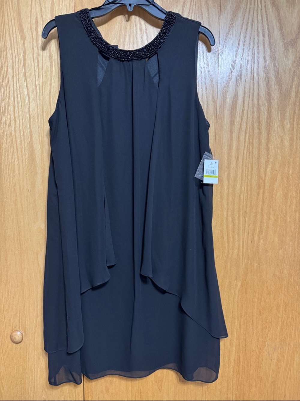 SLNY Black Sleeveless Beaded Neckline Dress